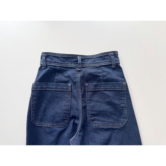 ZARA Patch Pocket Marine Dark Indigo High Rise Wide Leg Jeans, Size 2/24 - Picture 8 of 15